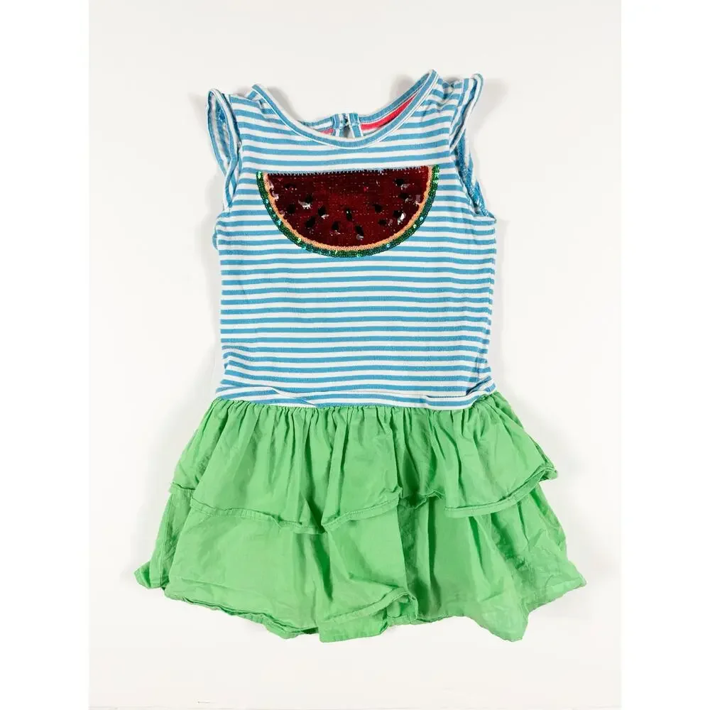 Mini Boden Flip Sequin Watermelon Tiered Dress Size 3-4 Years